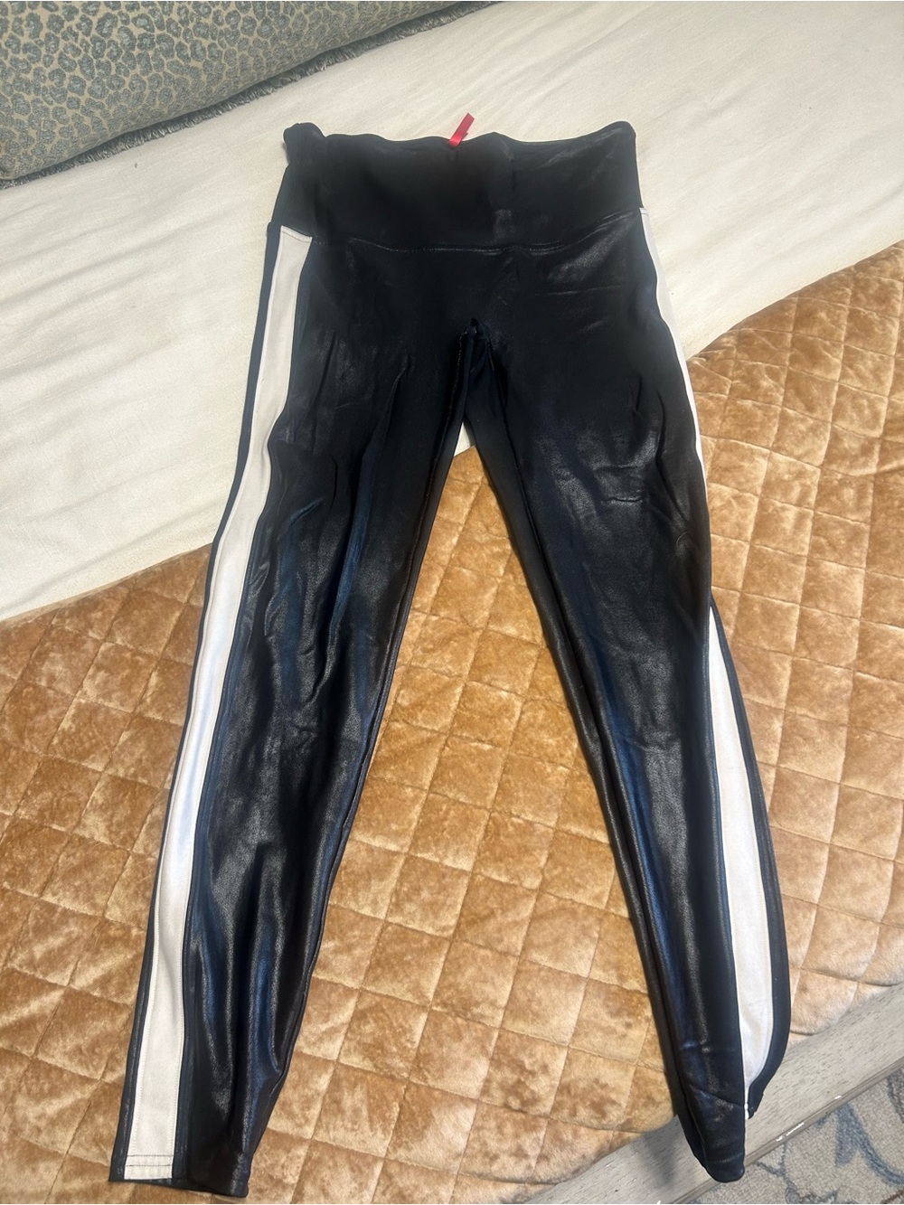 Spanx Black and white striped Faux Leather Leggings